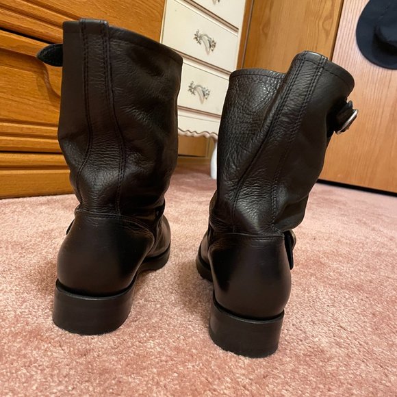 Frye Veronica Black Leather Moto Boot with Pewter Hardware - Picture 5 of 10